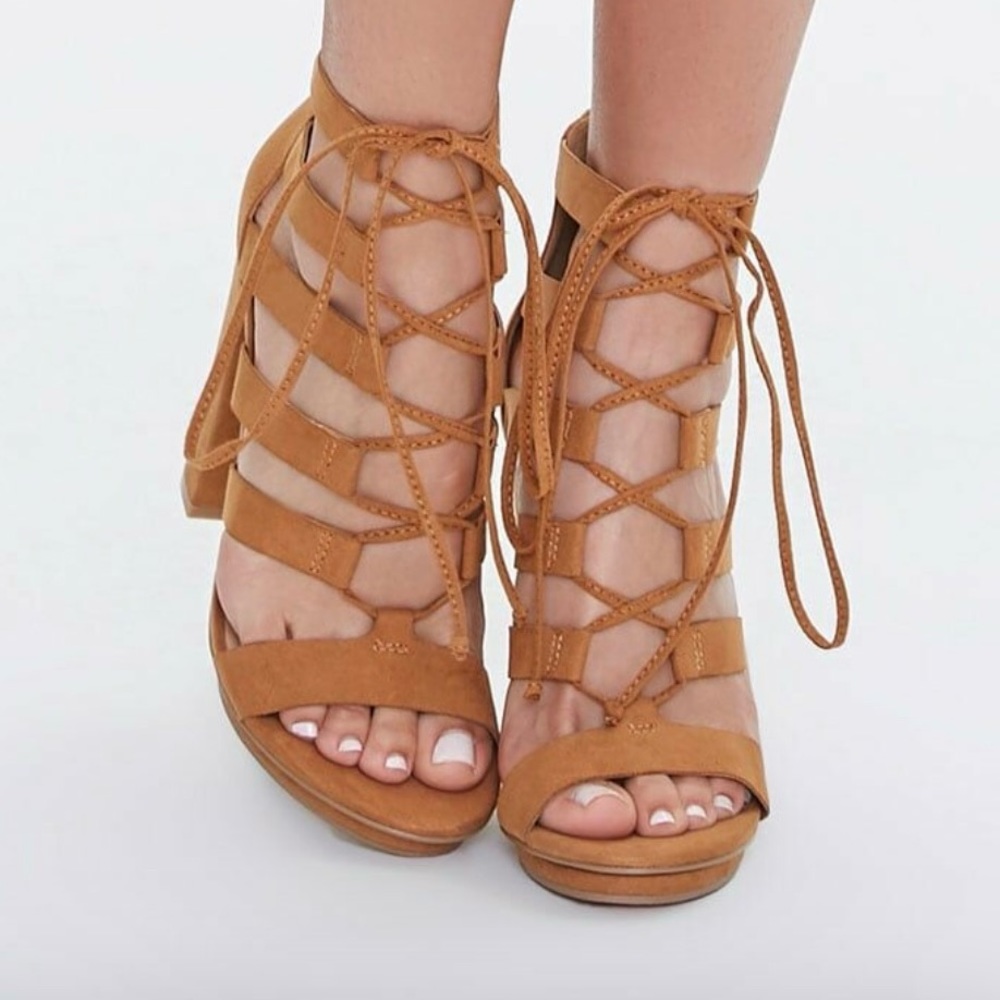 FOREVER 21 Caged Lace-up Block Heels 6.5